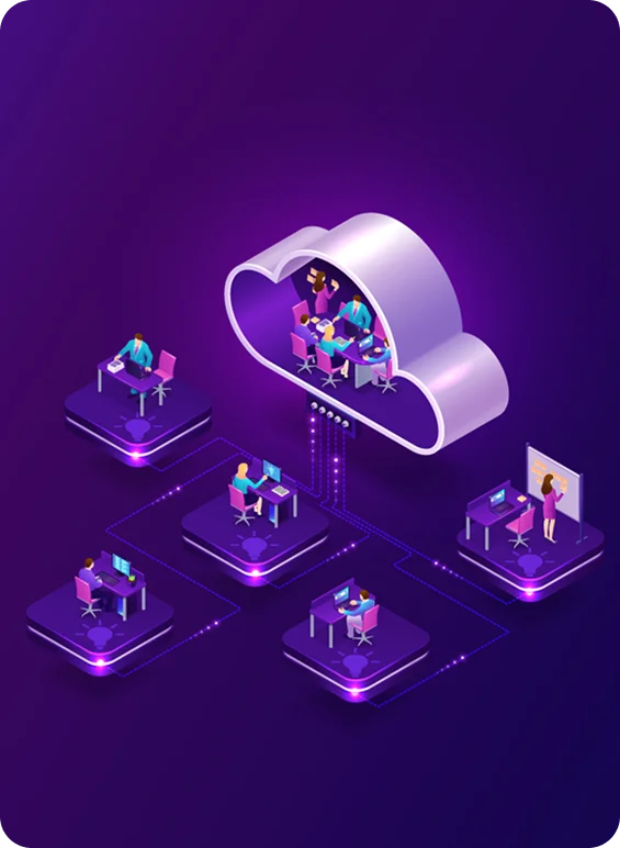 Cloud software team collaboration illustration